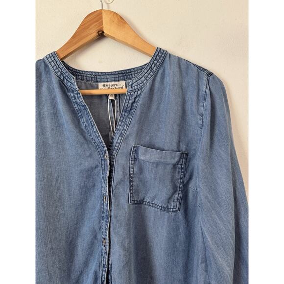 Hester & Orchard Blue Tencel Denim Chambray Button Up Shirt Women’s Size Small - Picture 3 of 8